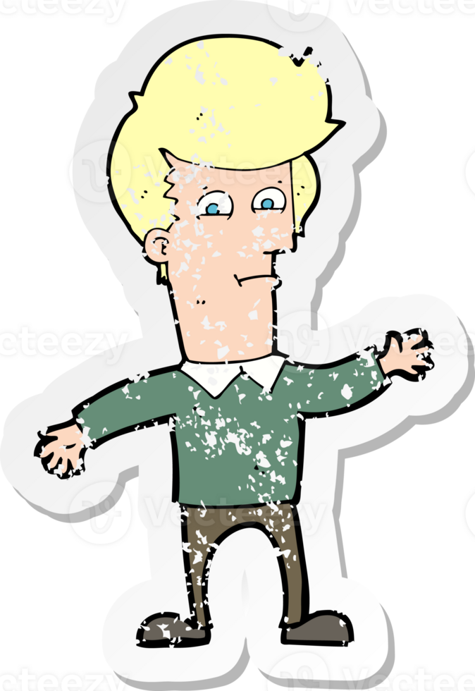 retro distressed sticker of a cartoon waving man drawing png