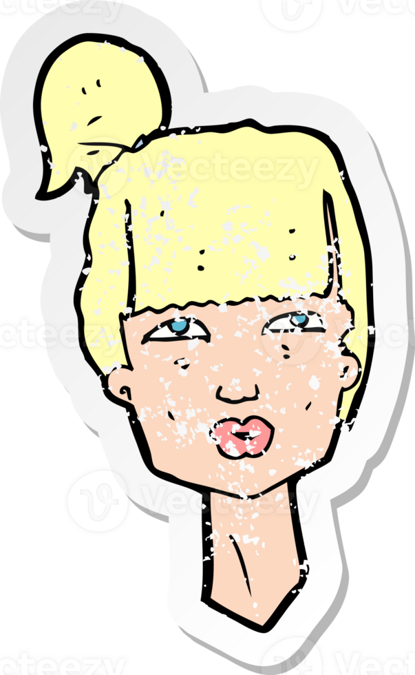 retro distressed sticker of a cartoon female head drawing png