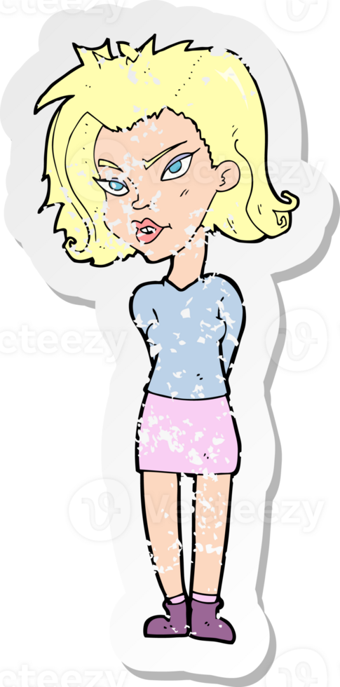 retro distressed sticker of a cartoon woman drawing png