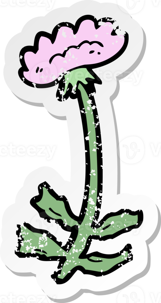 retro distressed sticker of a cartoon flower drawing png