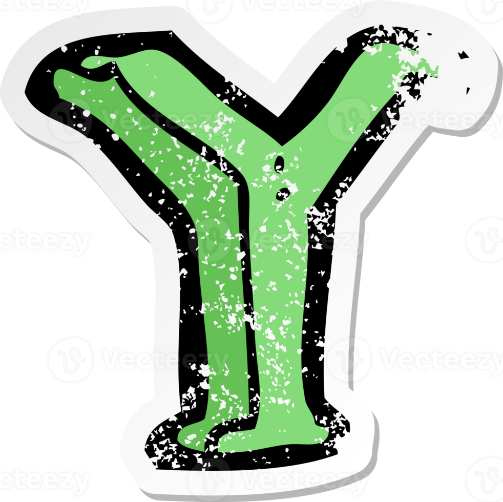 retro distressed sticker of a cartoon letter Y drawing png