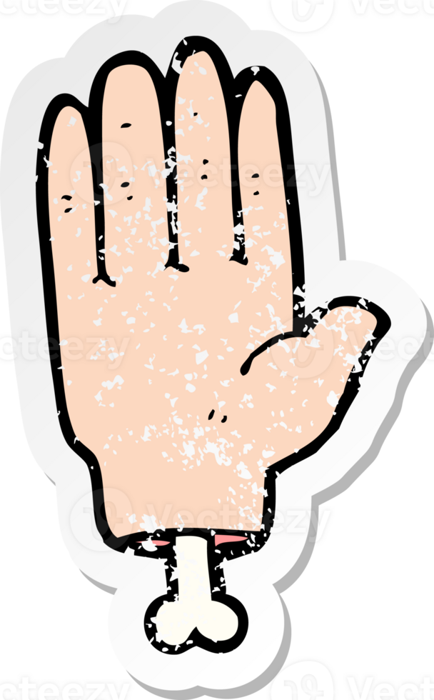 retro distressed sticker of a cartoon hand drawing png