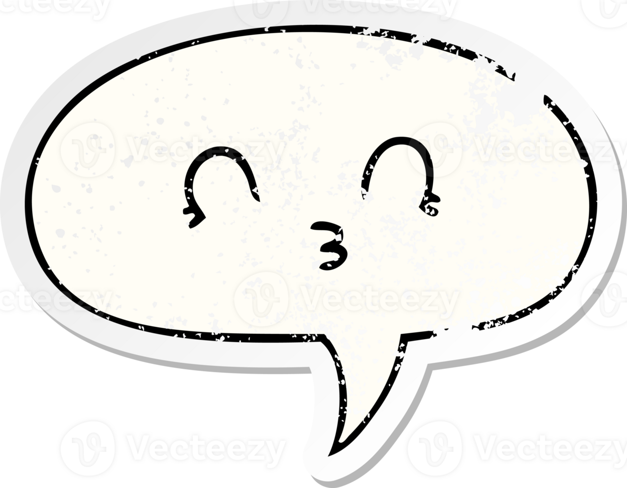 happy cartoon face with speech bubble distressed distressed old sticker drawing png