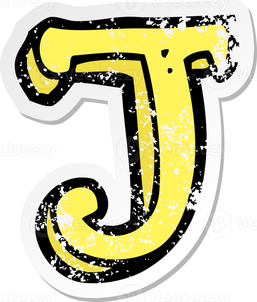 retro distressed sticker of a cartoon letter J drawing png