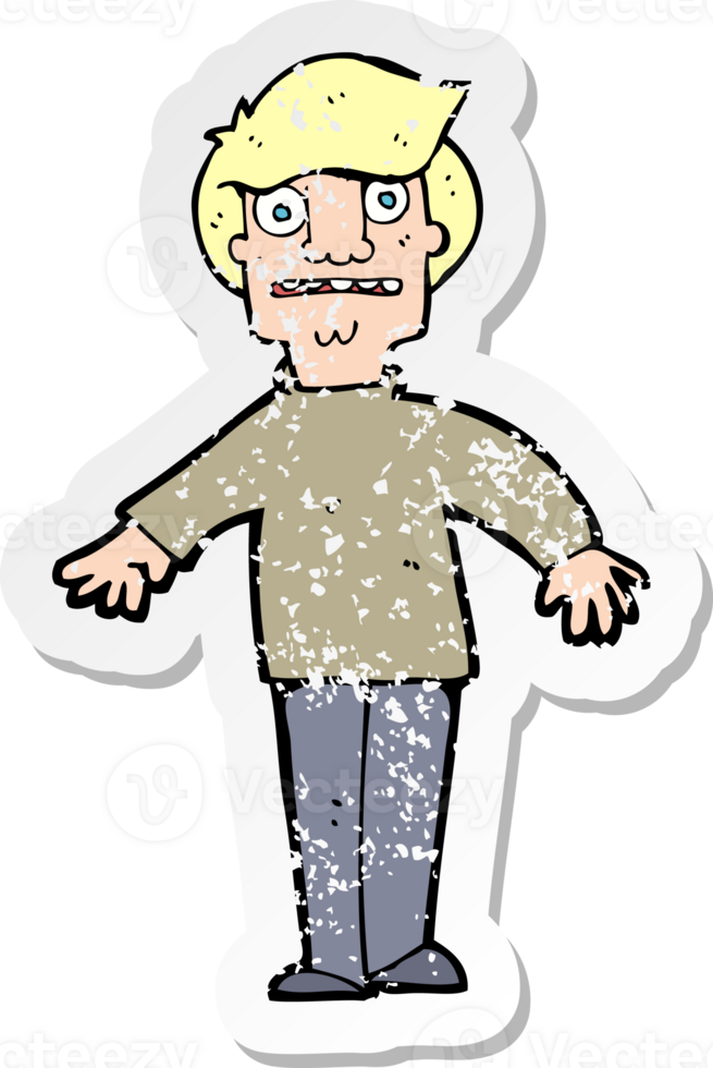 retro distressed sticker of a cartoon shocked man drawing png