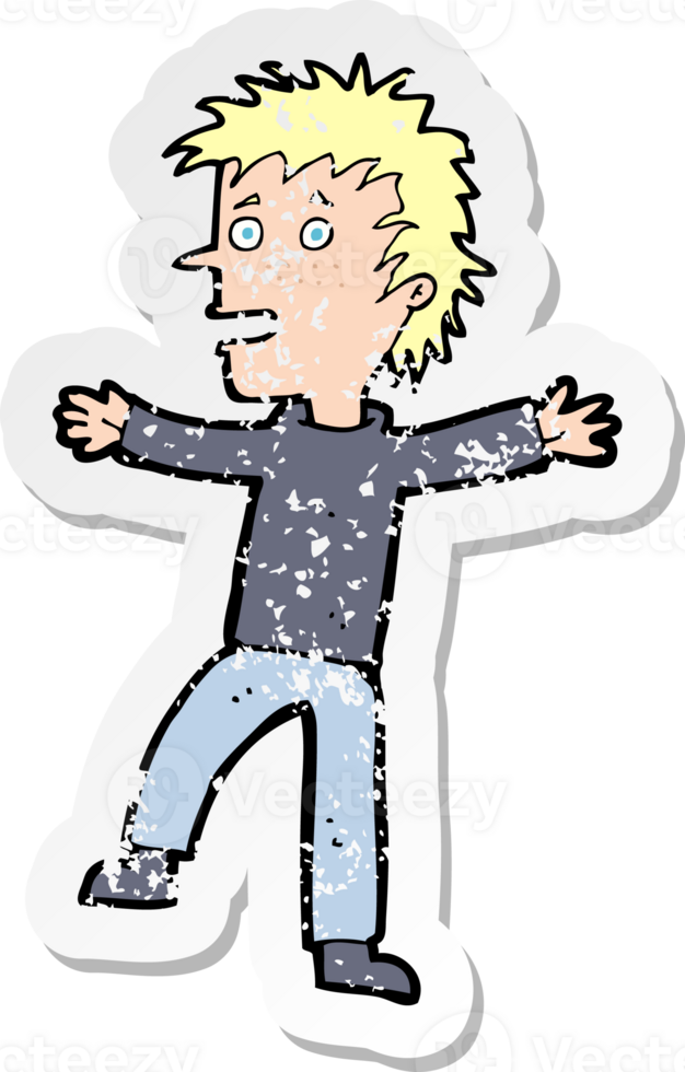 retro distressed sticker of a cartoon happy man drawing png