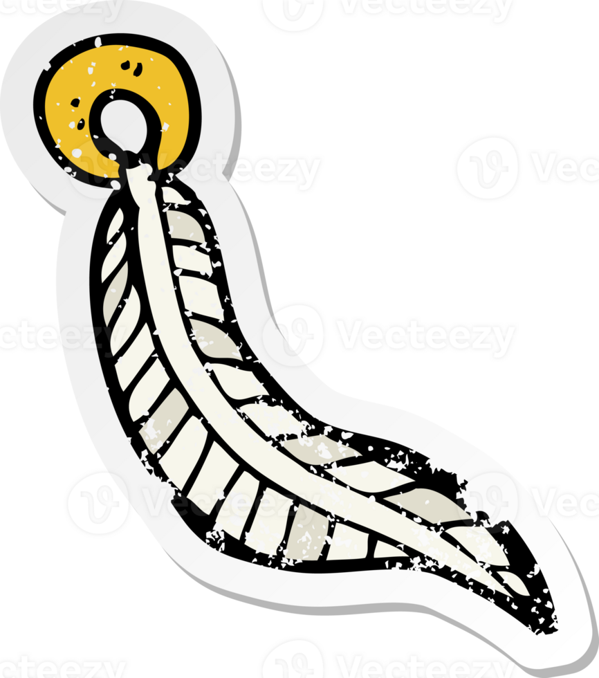 retro distressed sticker of a cartoon feather keyring drawing png