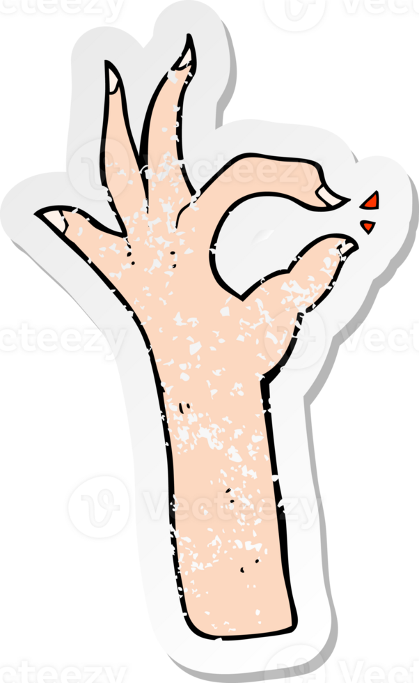 retro distressed sticker of a cartoon most excellent hand gesture drawing png