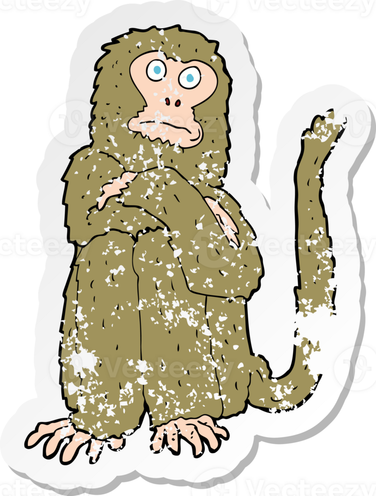 retro distressed sticker of a cartoon monkey drawing png