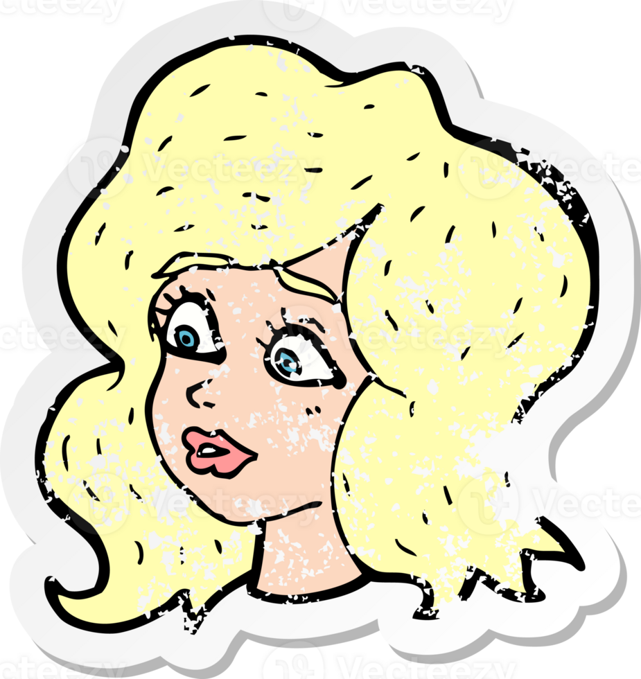 retro distressed sticker of a cartoon woman looking concerned drawing png