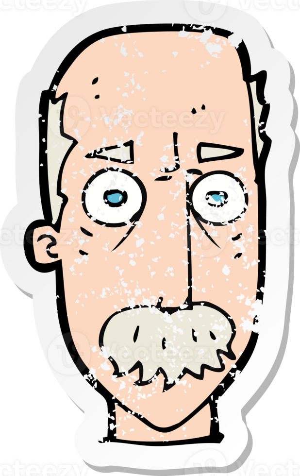 retro distressed sticker of a cartoon man with mustache drawing png