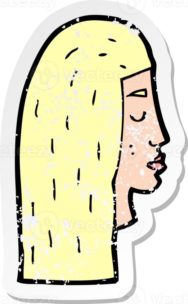 retro distressed sticker of a cartoon female face profile drawing png
