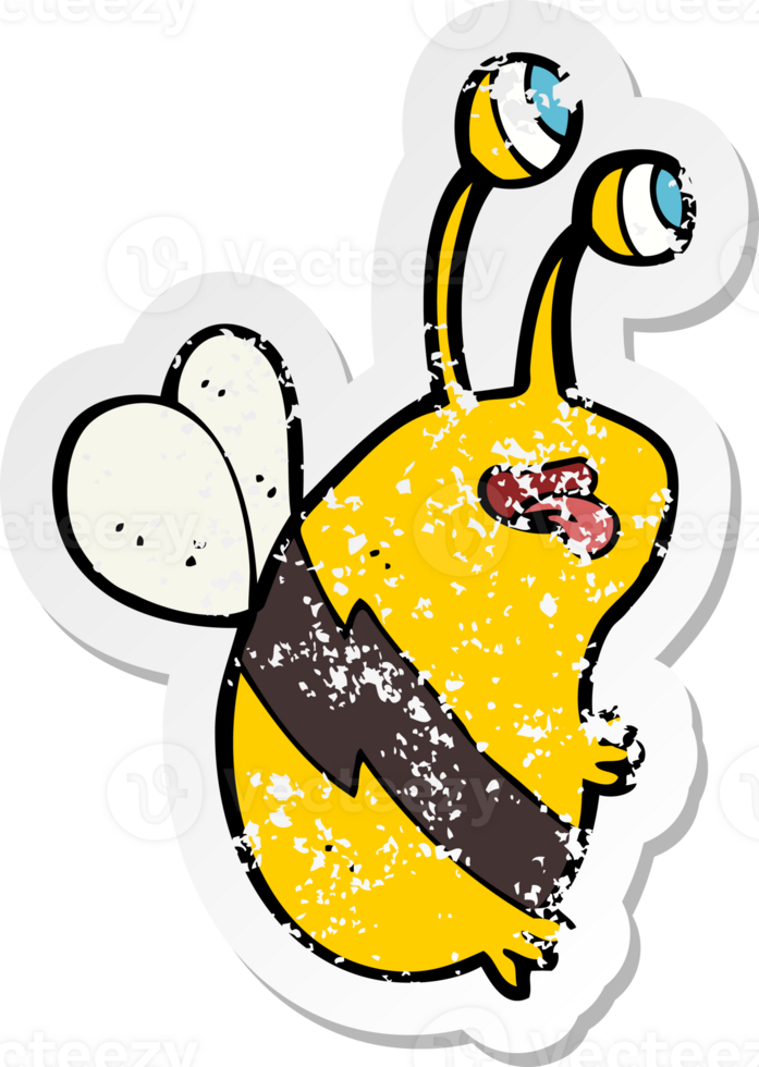 retro distressed sticker of a cartoon funny bee drawing png