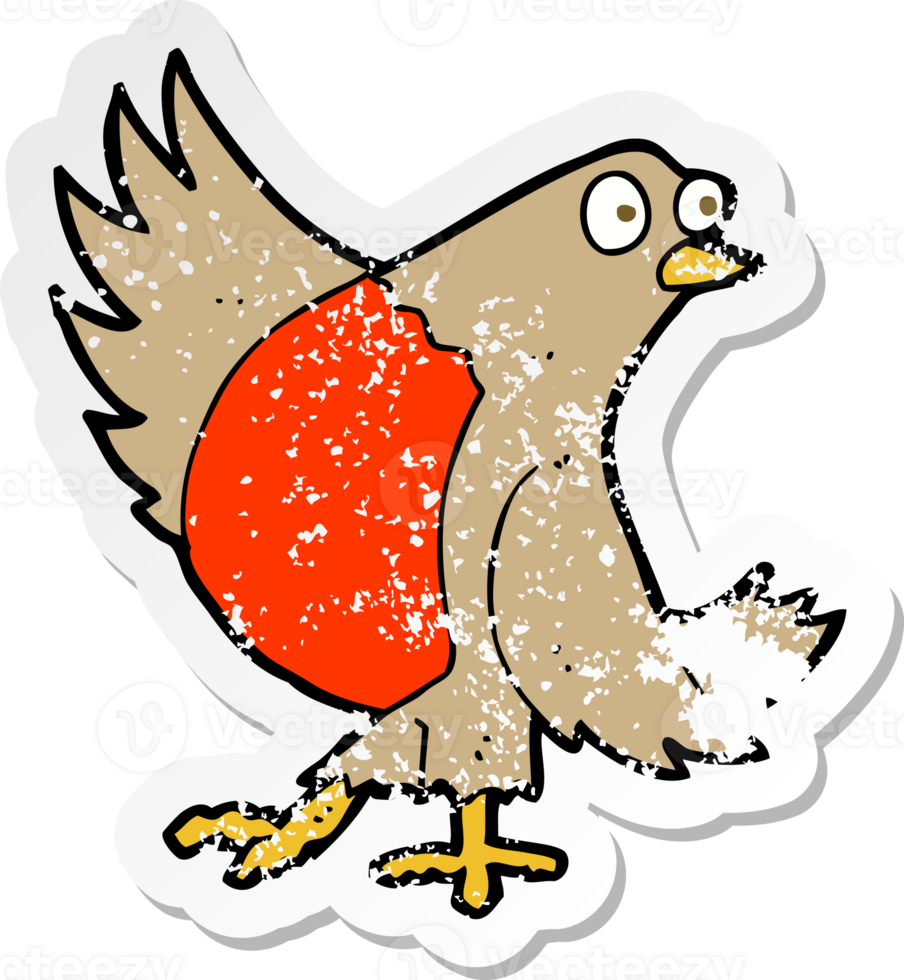 retro distressed sticker of a cartoon dancing robin drawing png