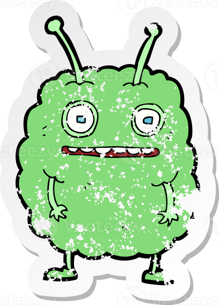 retro distressed sticker of a cartoon funny alien monster drawing png