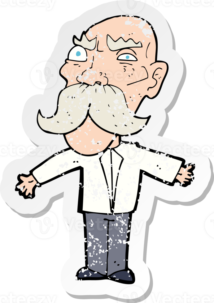 retro distressed sticker of a cartoon angry old man drawing png