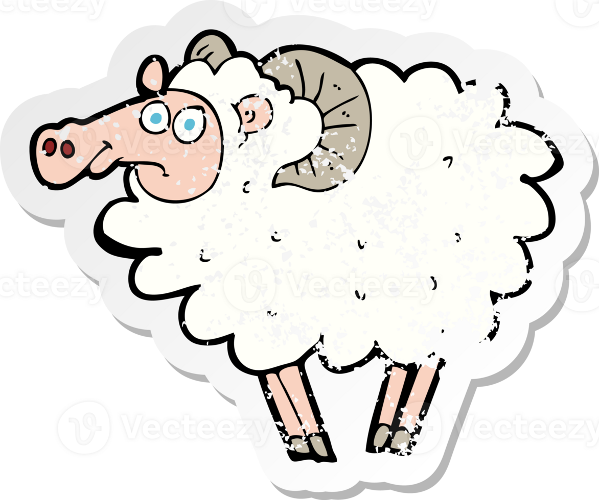 retro distressed sticker of a cartoon ram drawing png