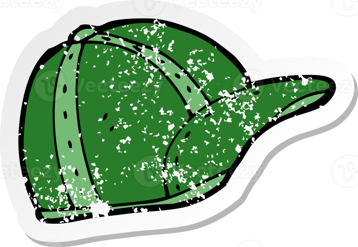 retro distressed sticker of a cartoon old school cap drawing png