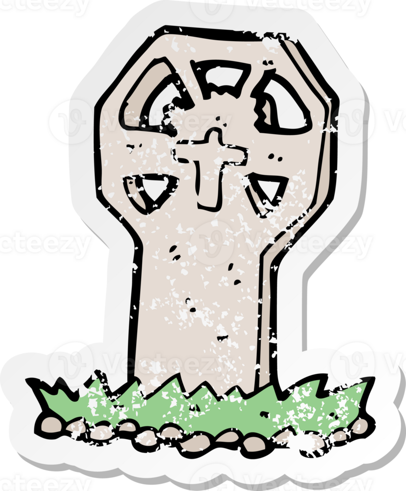 retro distressed sticker of a cartoon spooky grave drawing png