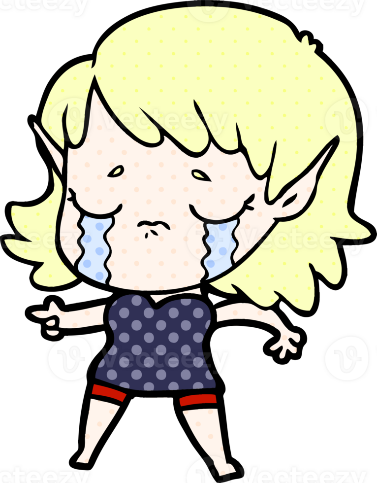cartoon crying elf girl drawing png