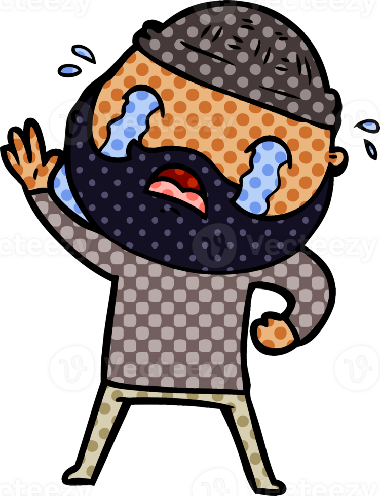 cartoon bearded man waving and crying drawing png