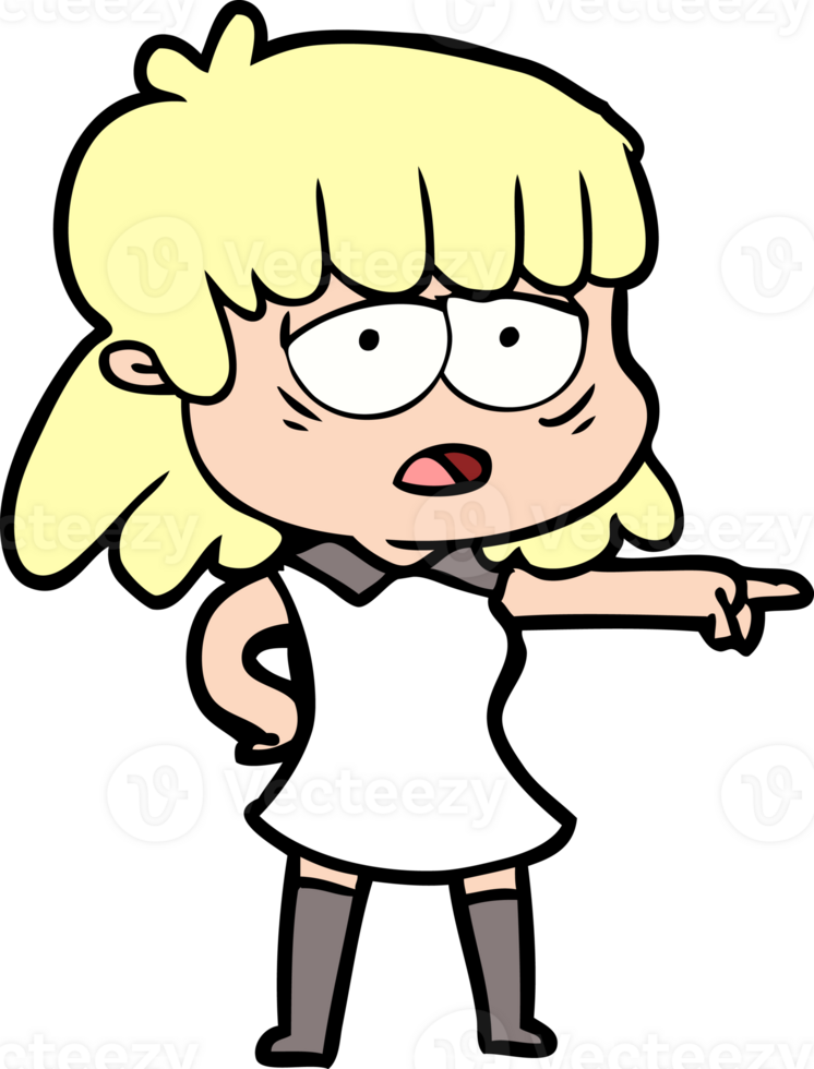 cartoon tired woman pointing drawing png