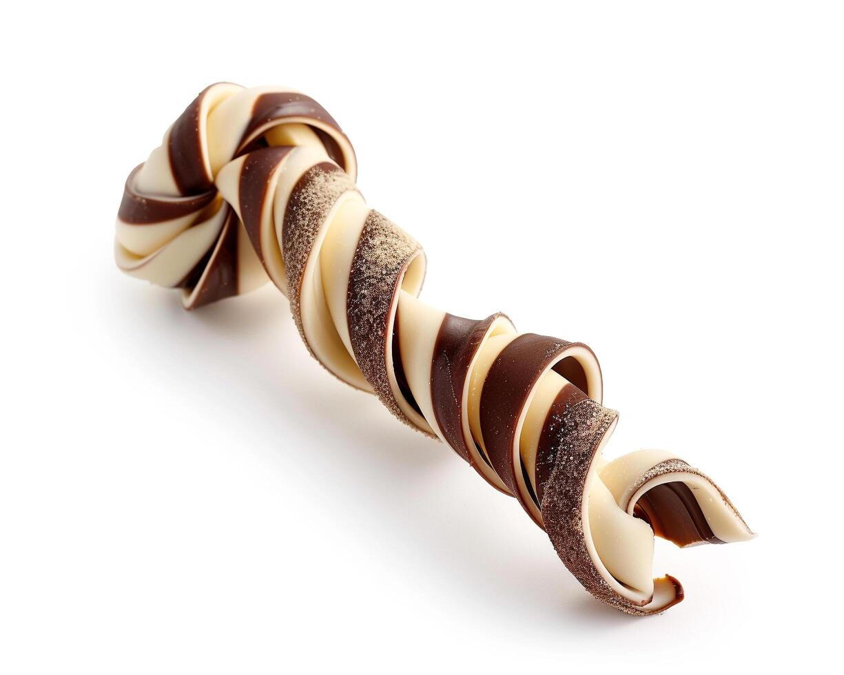 a chocolate candy cane with white and brown stripes photo