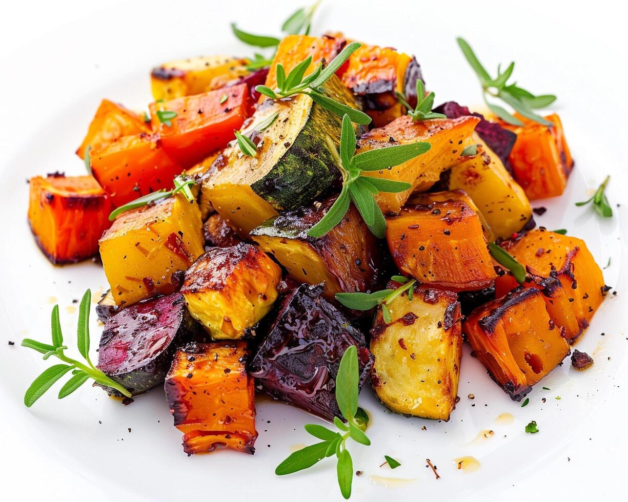 a plate of vegetables with herbs and spices photo
