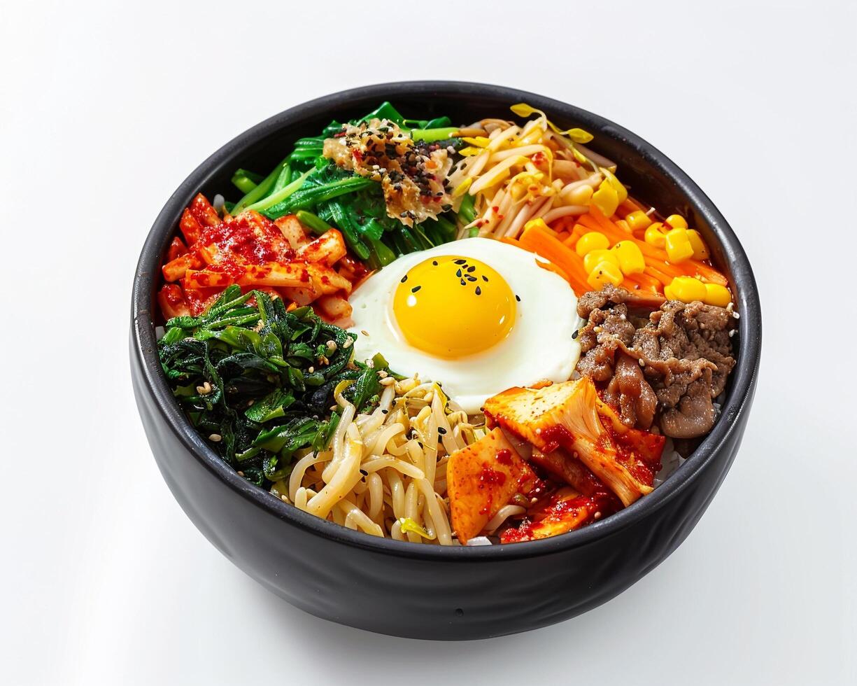 a bowl of food with an egg on top photo