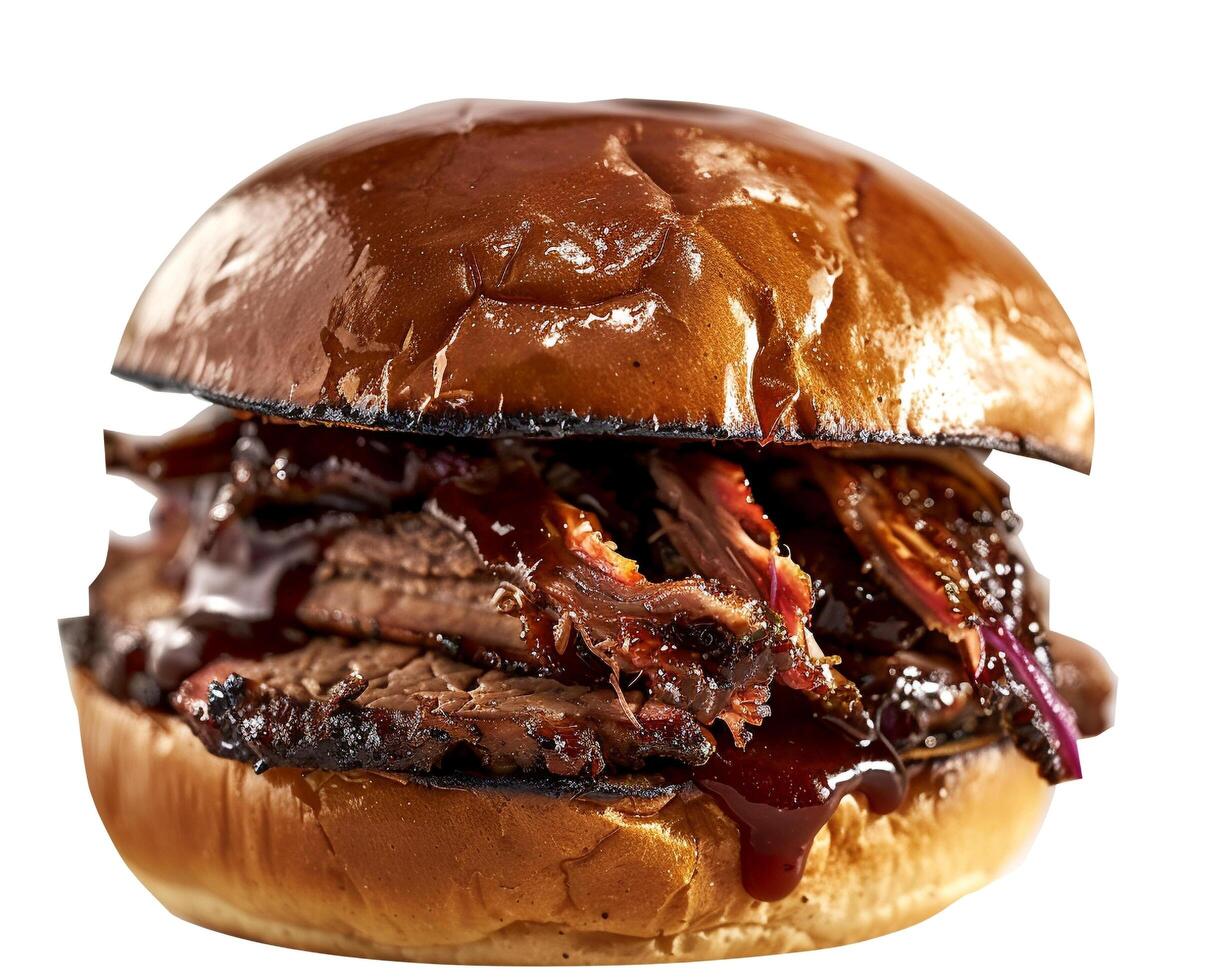 A bbq sandwich with meat and bbq sauce photo