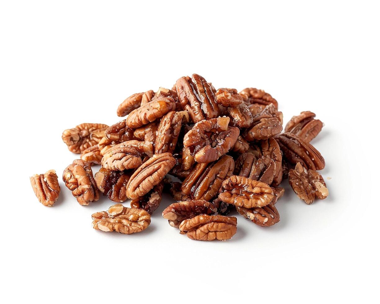 a pile of pecans on a white background photo
