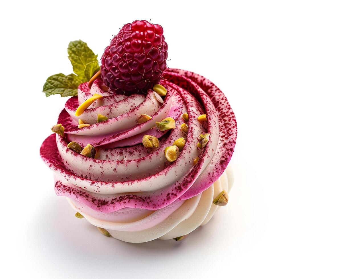 a cupcake with a raspberry on top photo