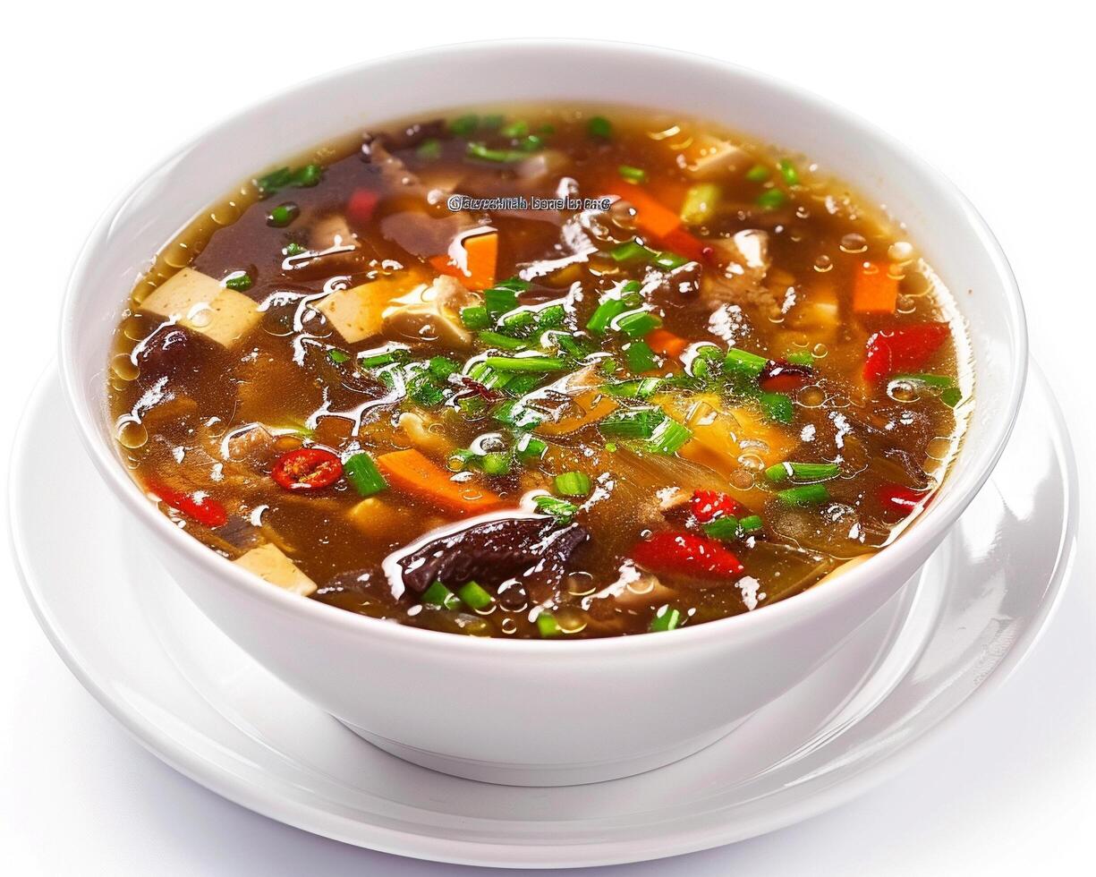 a bowl of soup with vegetables and mushrooms photo