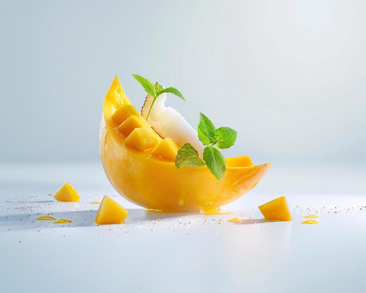 a piece of fruit with a slice of ice cream photo