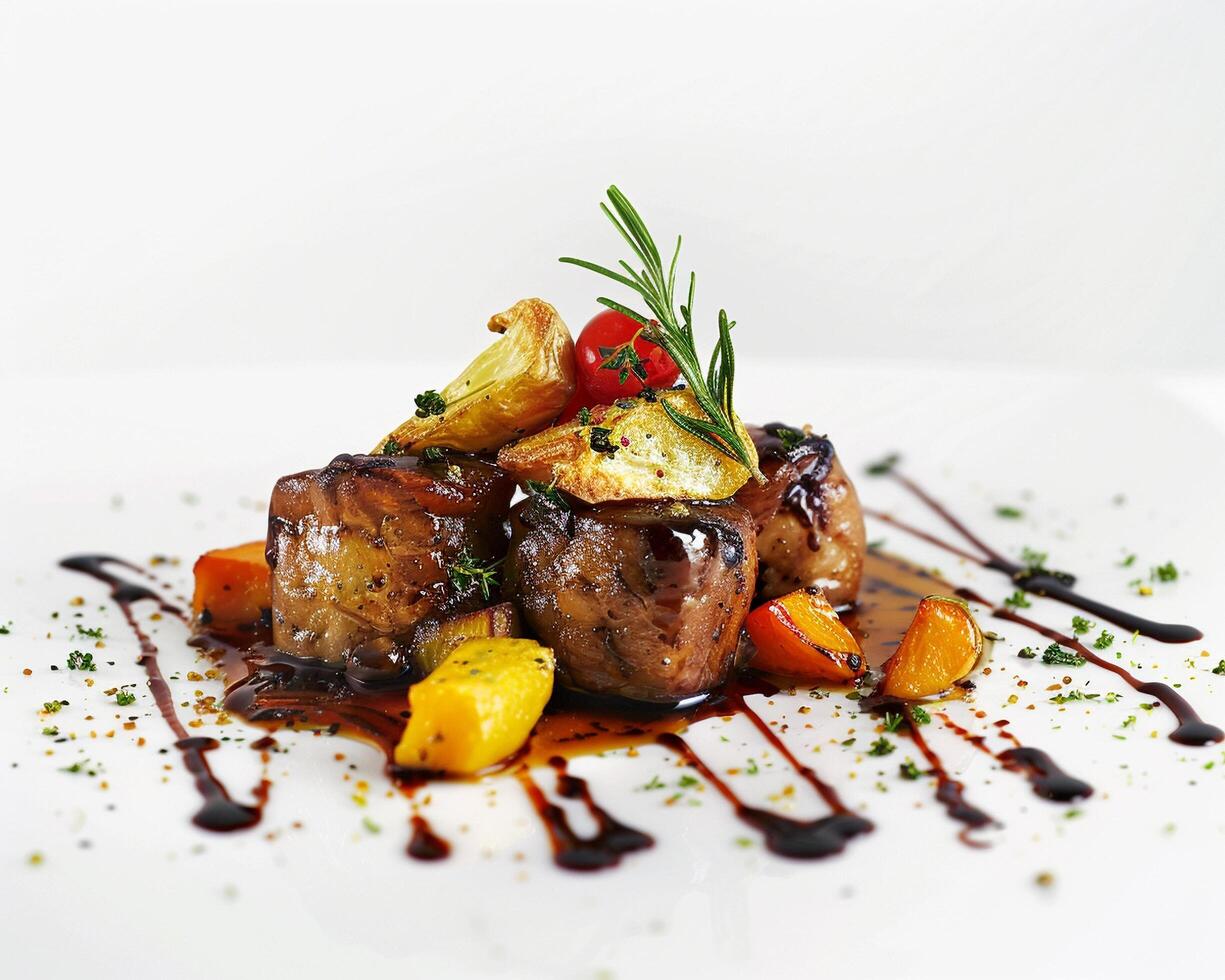 a white plate with food photo
