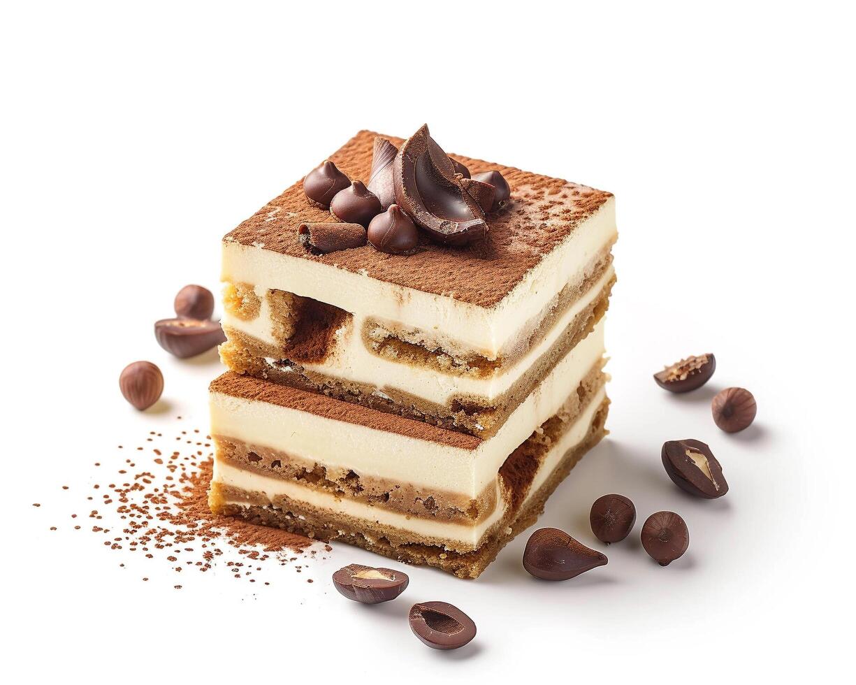 a piece of chocolate cake with chocolate chips photo