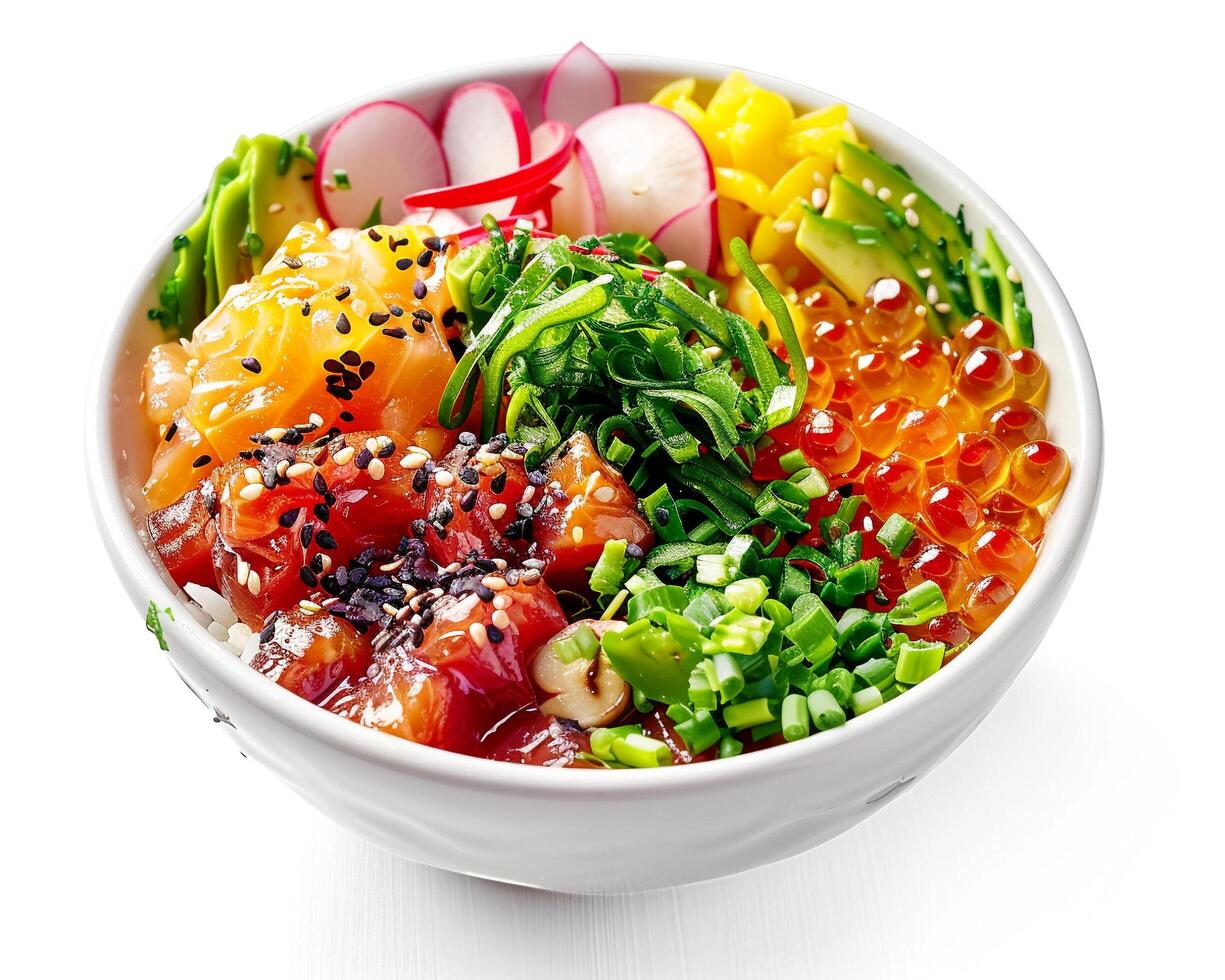 a bowl of food with various vegetables and other ingredients photo