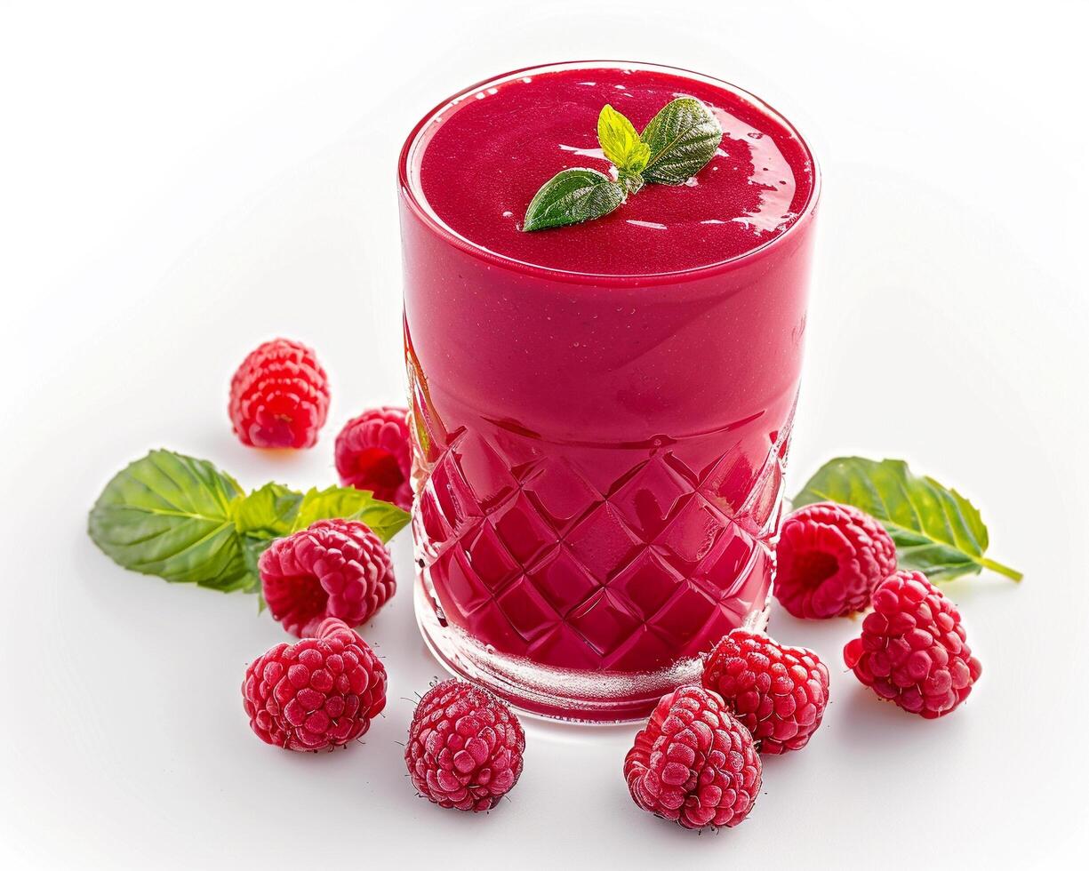 a smoothie with raspberries and mint leaves photo