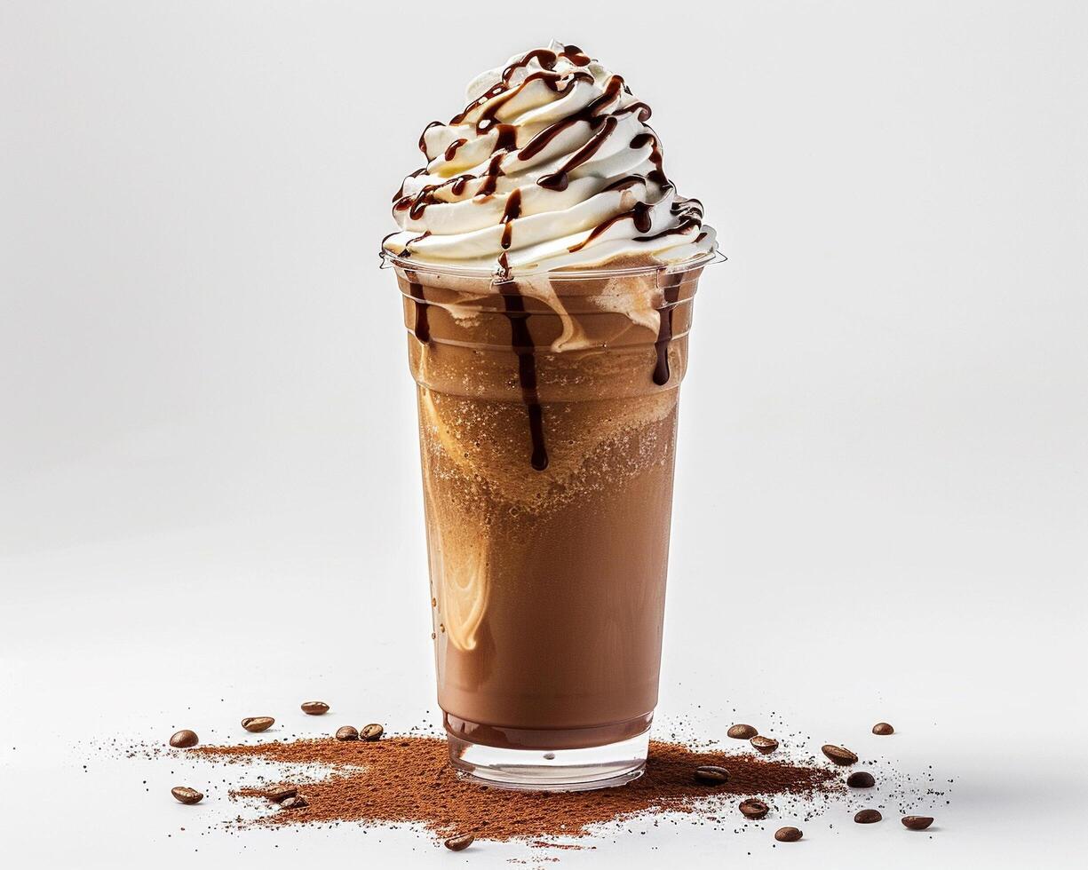 a chocolate milkshake with whipped cream and coffee beans photo