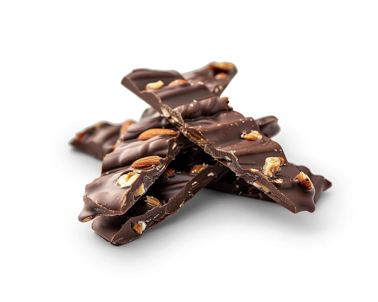 chocolate bark with nuts on a white background photo