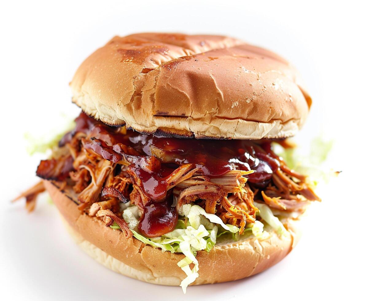 a bbq pulled pork sandwich on a bun photo