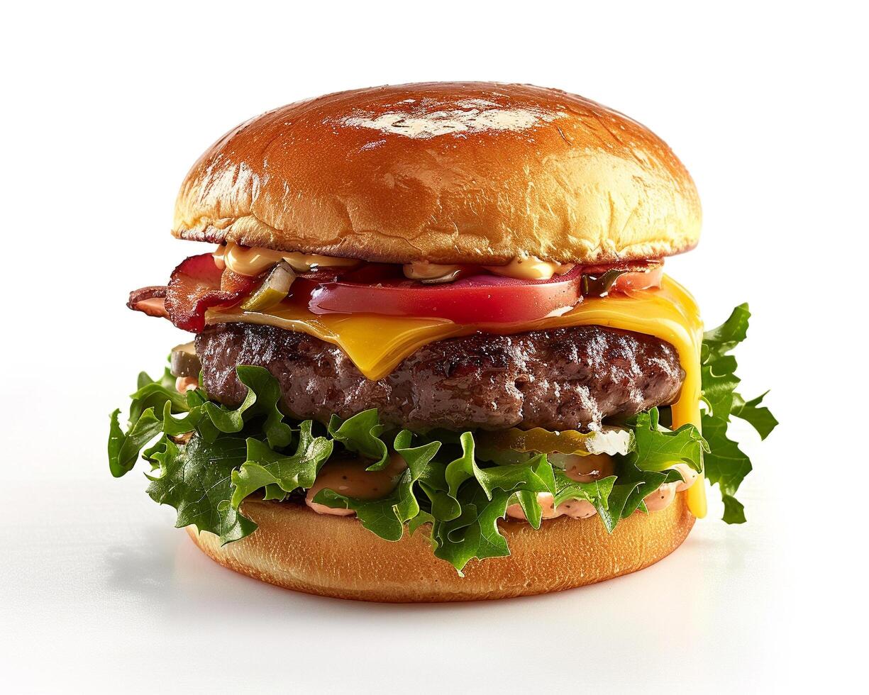 a hamburger with cheese and bacon photo