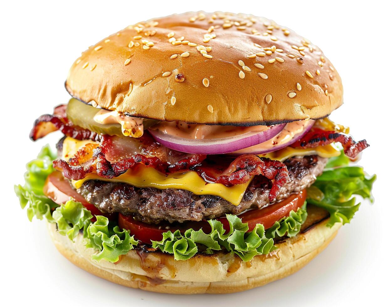 Hamburger with Bacon, Lettuce, and Tomato photo