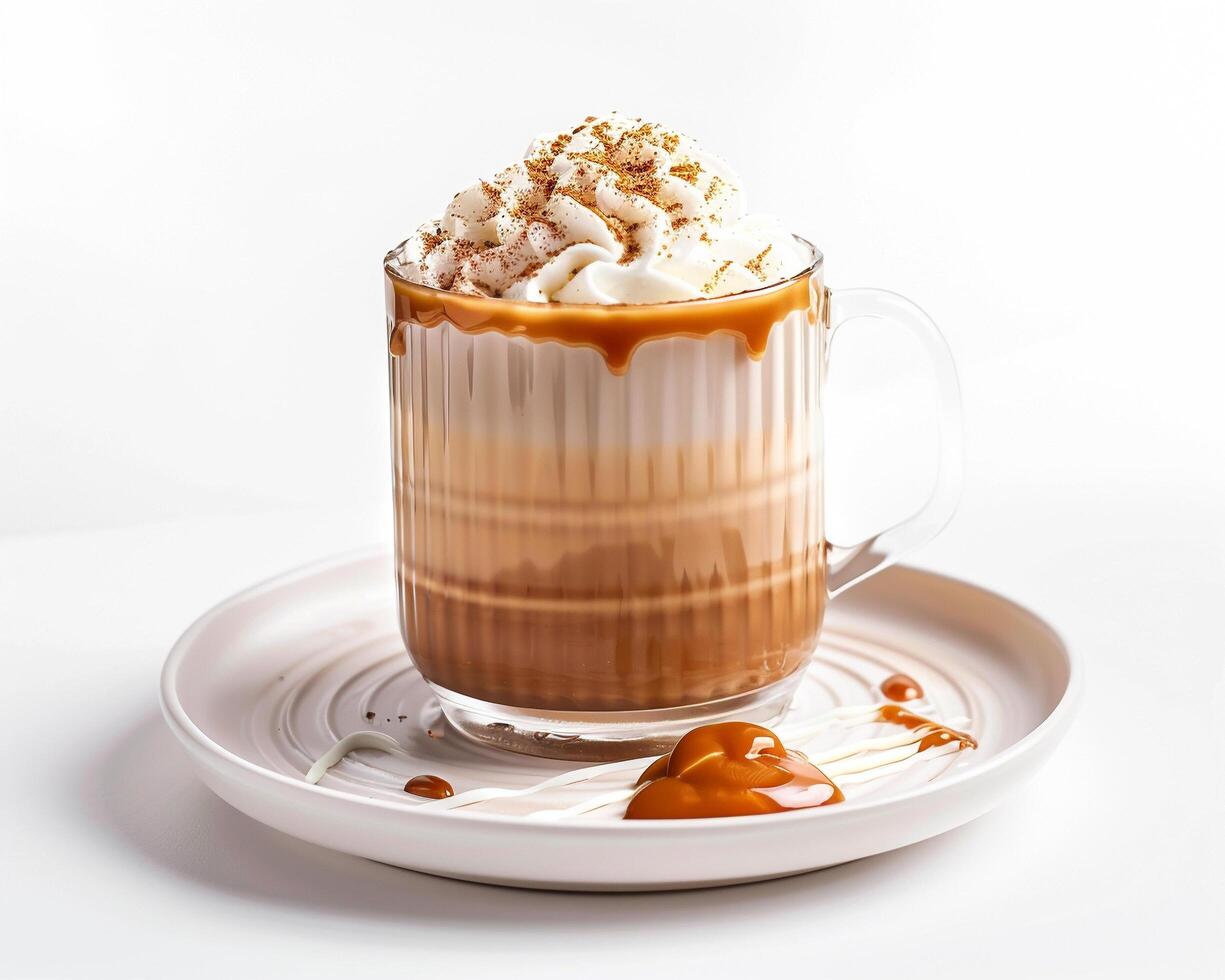 a coffee drink with whipped cream and caramel sauce photo
