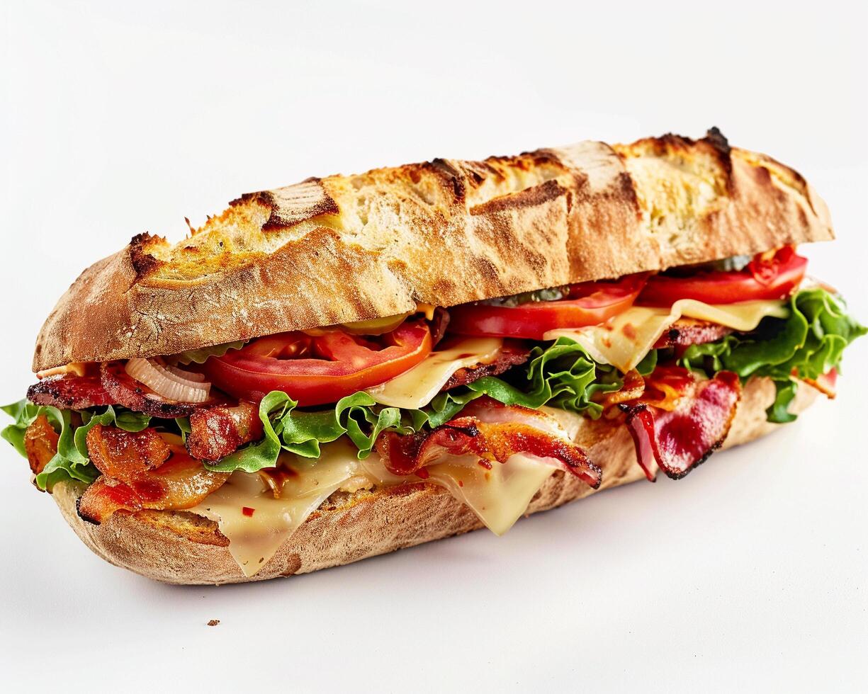 a sandwich with lettuce, tomatoes, and bacon photo