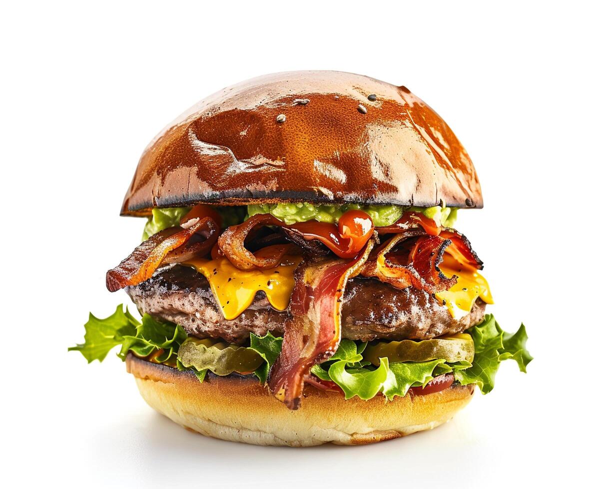 Large Hamburger with Bacon, Lettuce, and Cheese photo