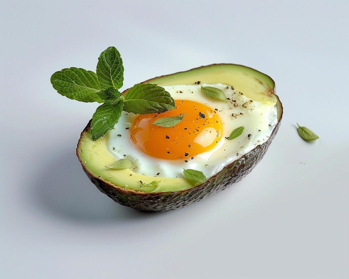 an avocado with an egg inside photo