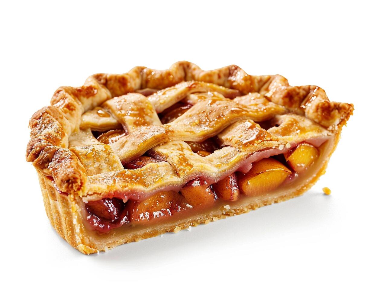 A Slice of Peach Pie on a White Background photo