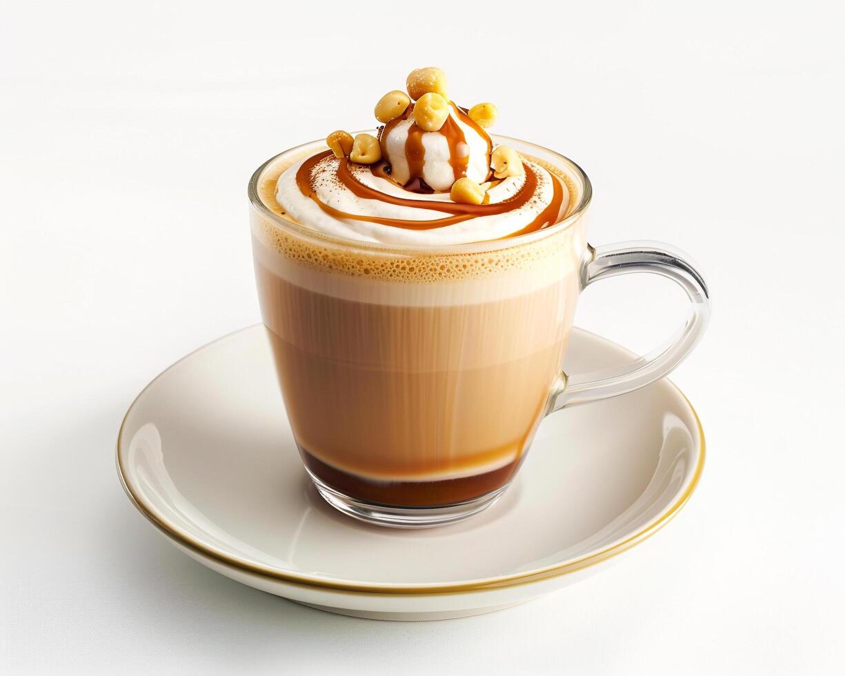 Cup of Coffee with Whipped Cream and Nuts photo