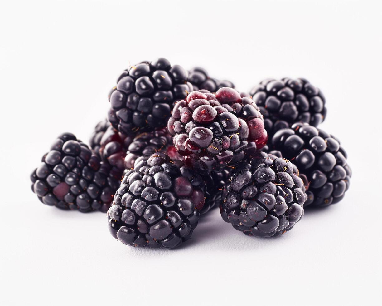 A Pile of Blackberries on a White Background photo
